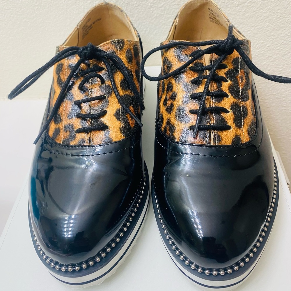Platform Oxford - Black & Leopard Faux Leather (WW)